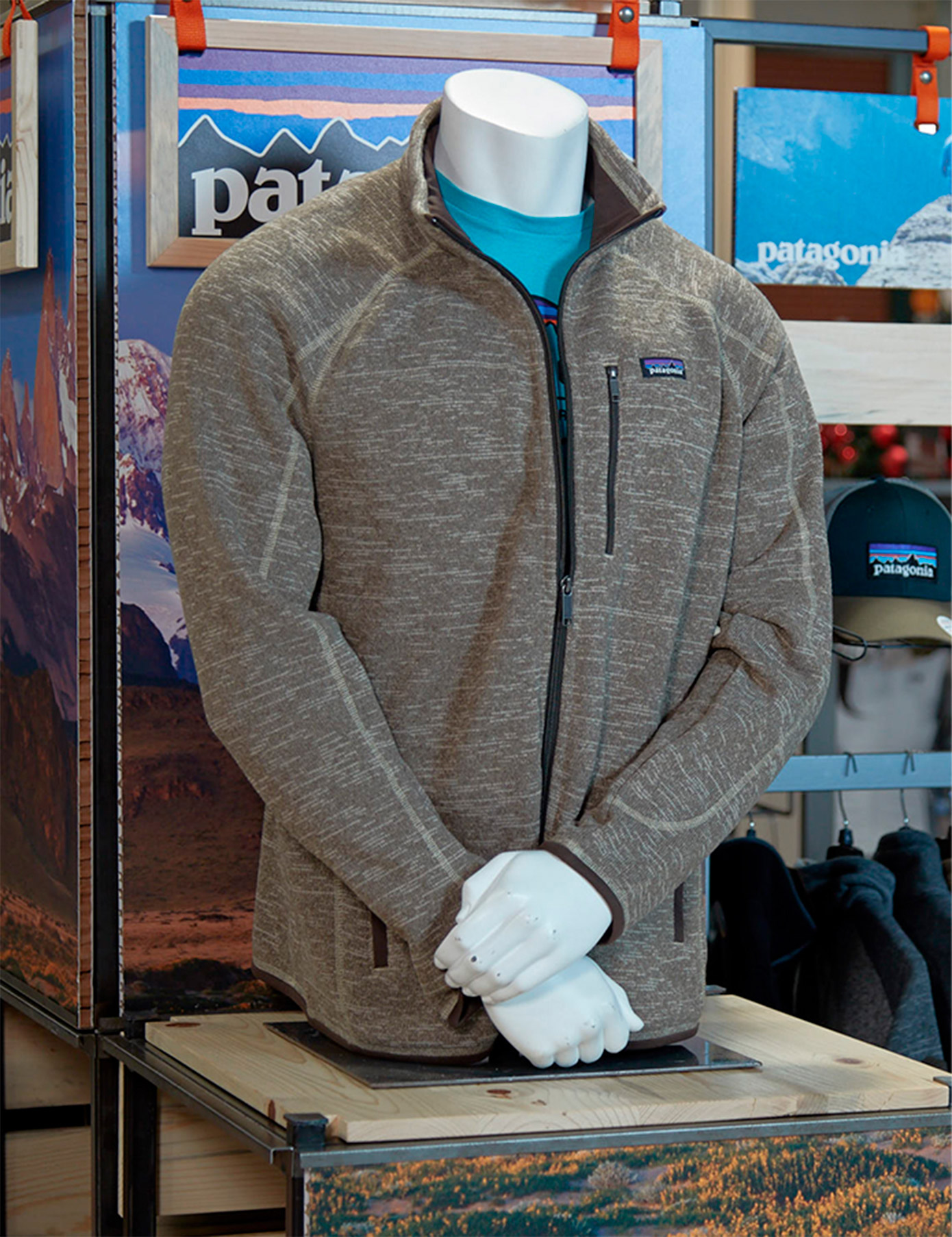 A closer view of one of the mannequins used in The Bernard Group's custom and inviting Patagonia display.