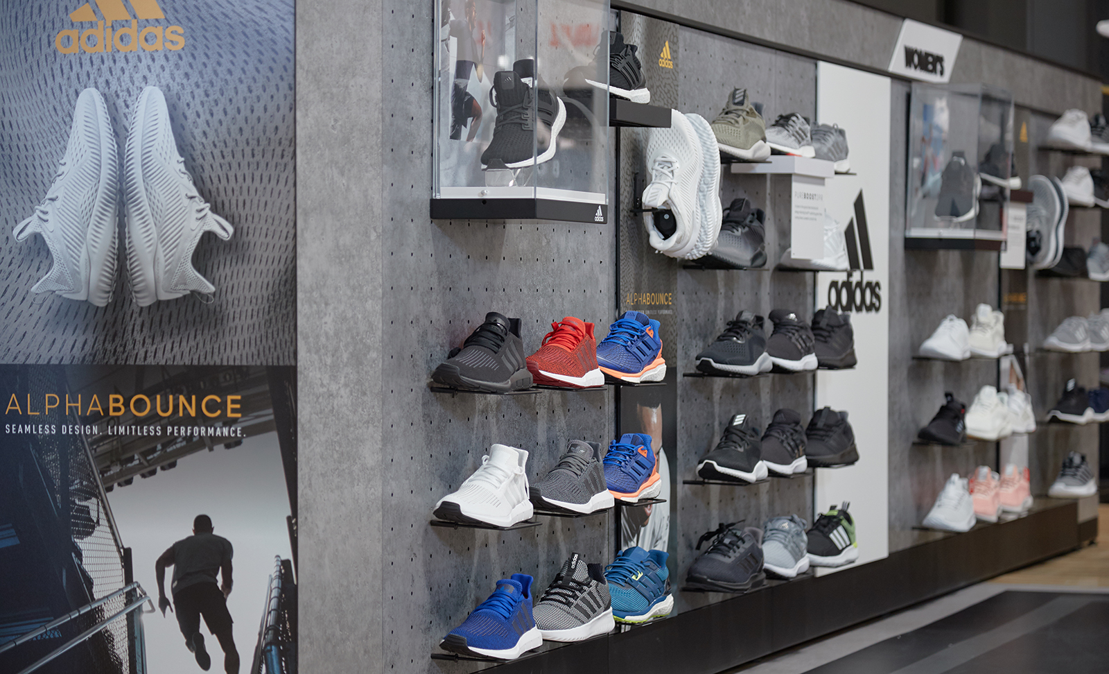 A closer look at the custom built shoe wall display designed and manufactured by The Bernard Group.