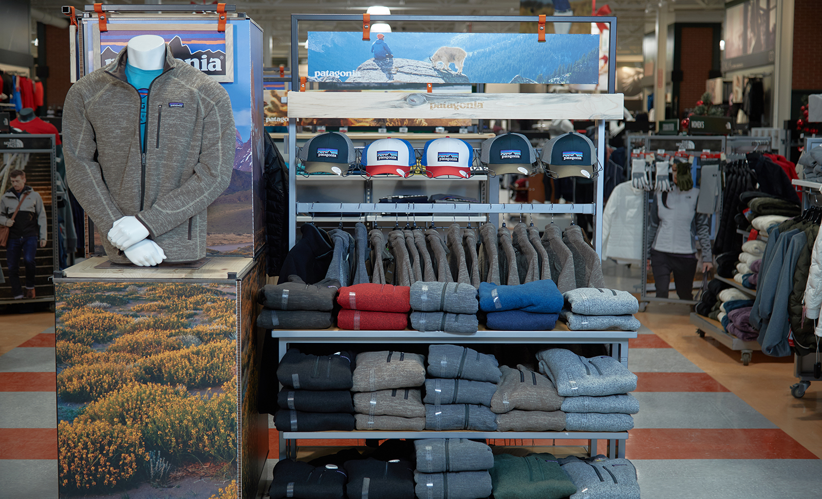 A final in-store view of the Patagonia display The Bernard Group designed to increase product count without increasing footprint.