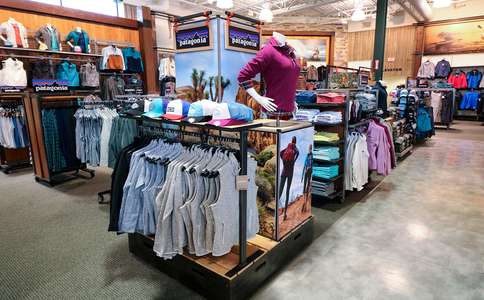 The final display designed for Patagonia by The Bernard Group, helping their products stand out in a department store environment.