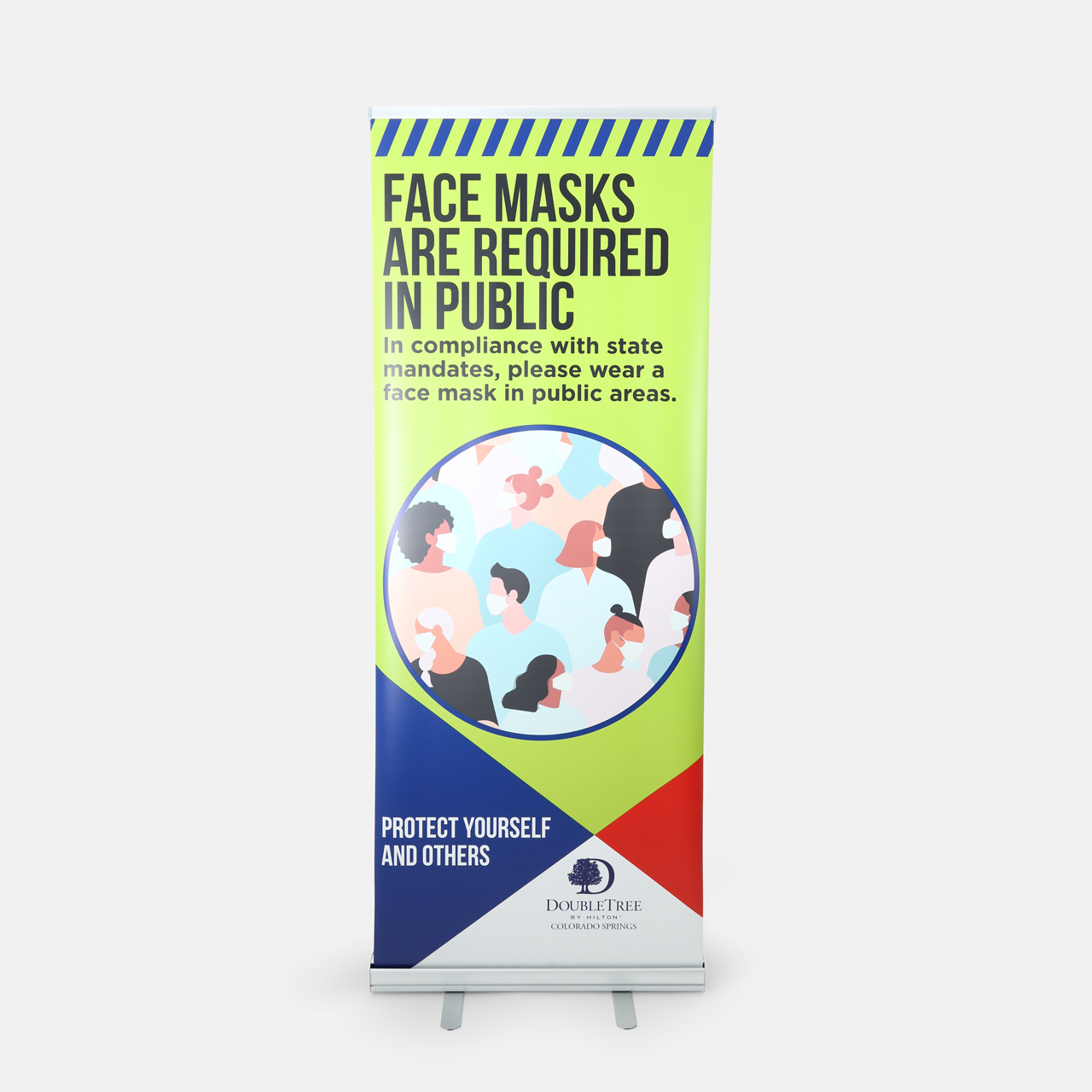 A retractable banner printed with 
