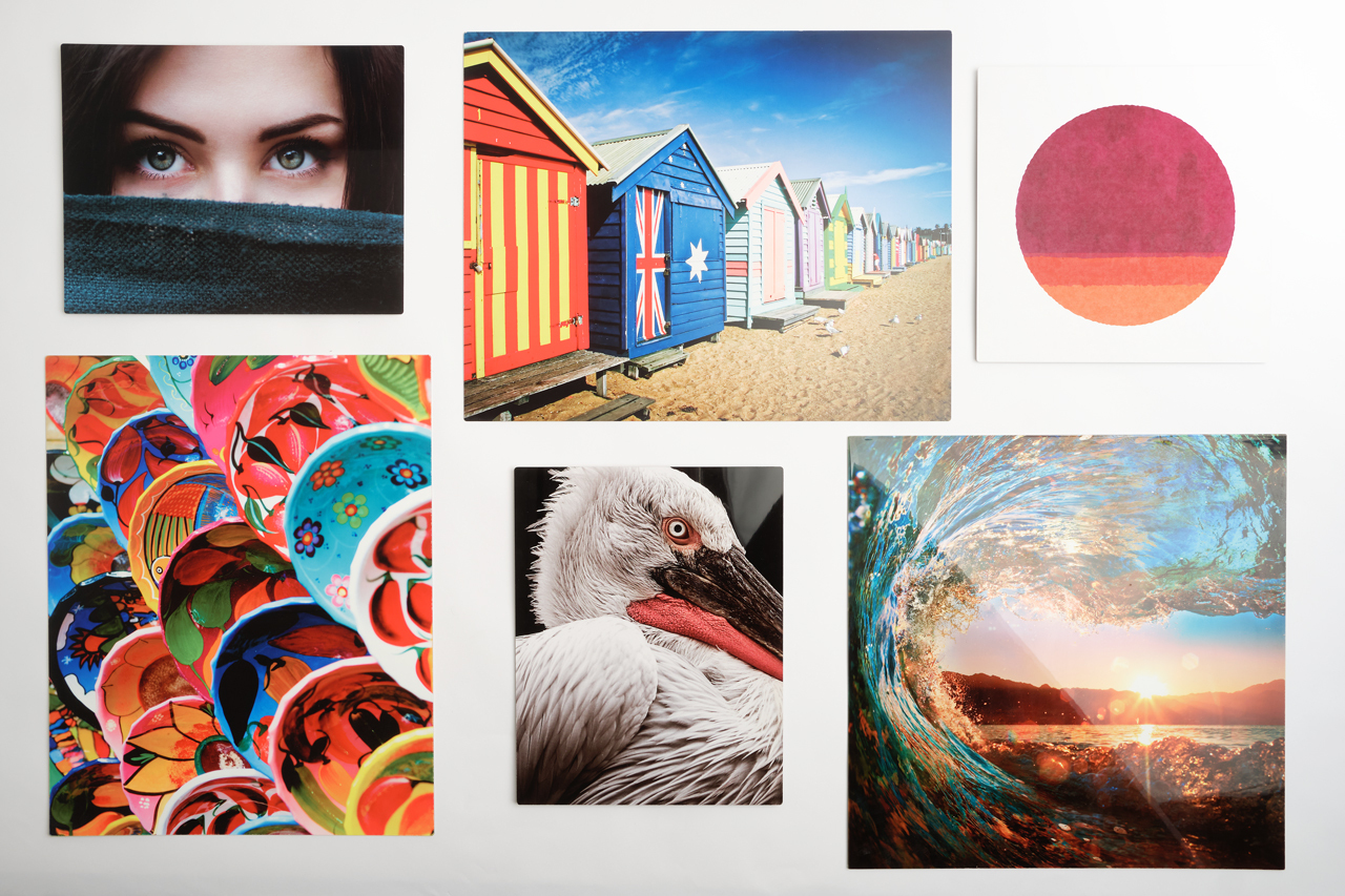 Six metal prints in various sizes and custom imagery.