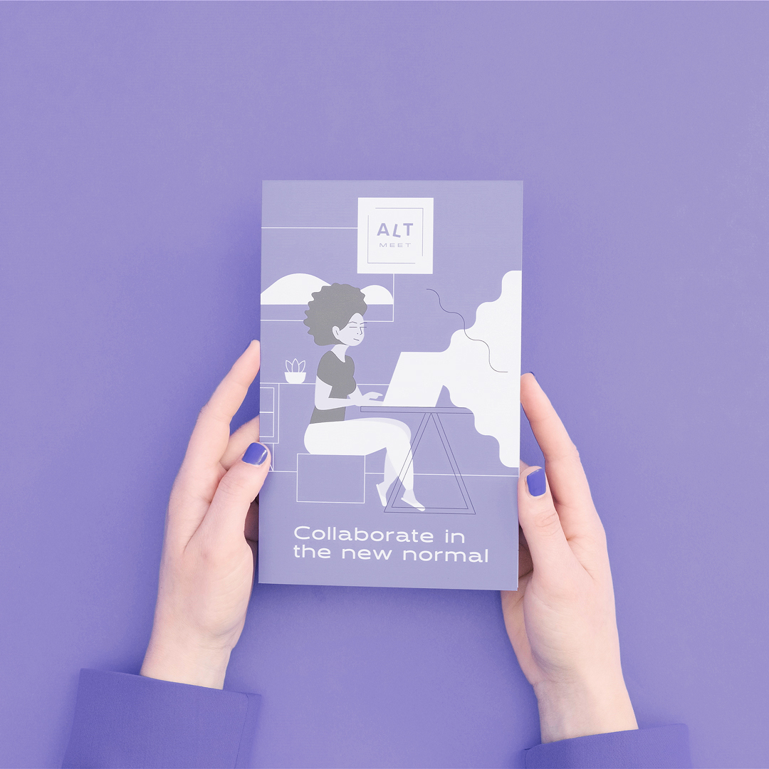 A custom booklet printed with a light purple design and 