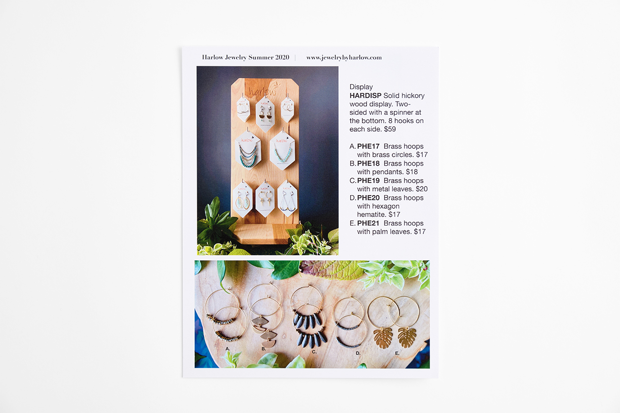 A custom sell sheet with images of jewelry and product details.