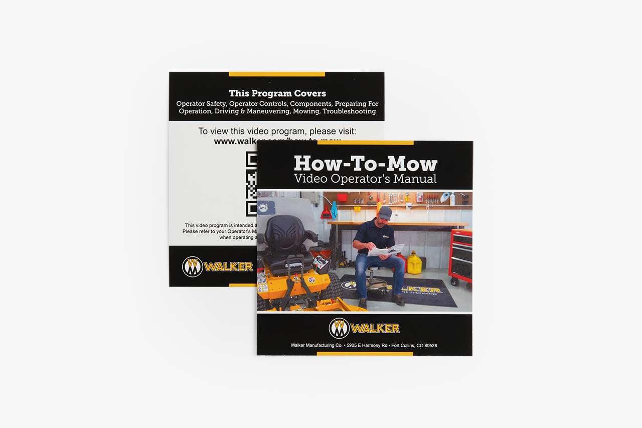 Two Walker Mower postcards overlapping each other with one showing the front and one showing the back.