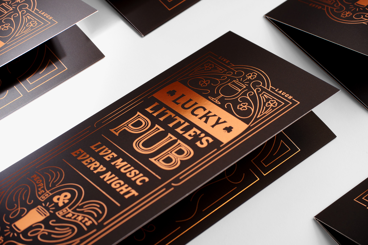 Custom printed foil brochures with rose gold foil and 