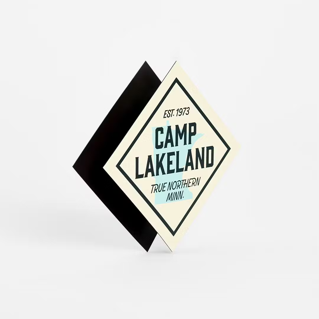Magnet front and back side for Camp Lakeland. 