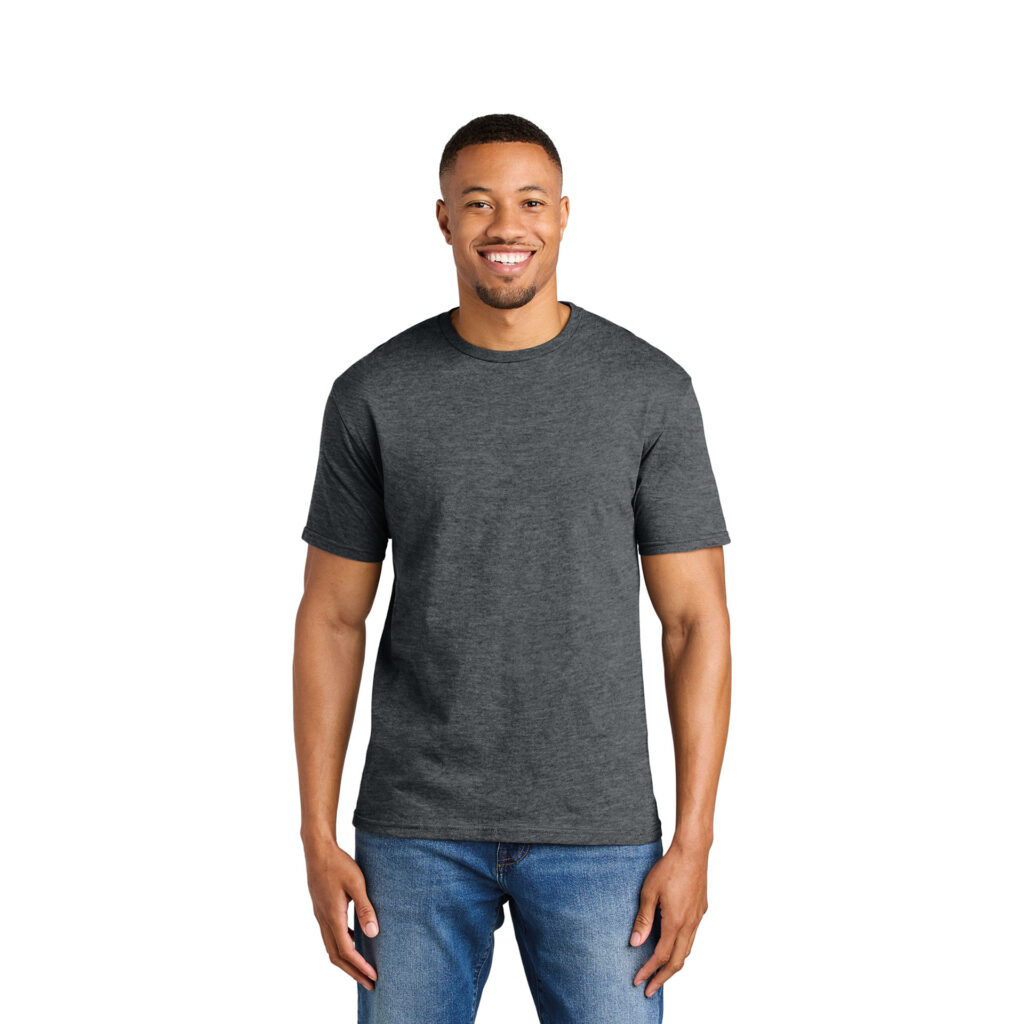 A smiling man wearing a dark gray vintage t-shirt.