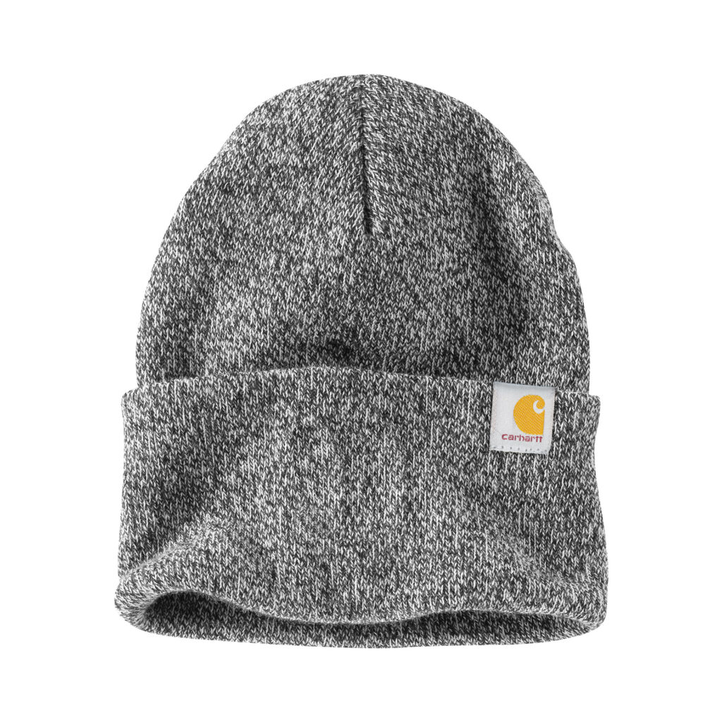 A speckled gray carhartt beanie.