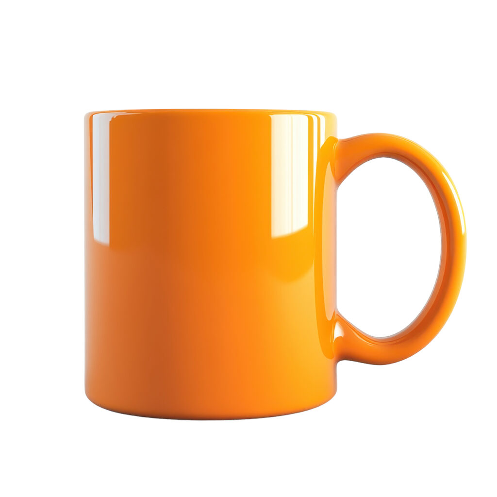 An orange coffee mug.