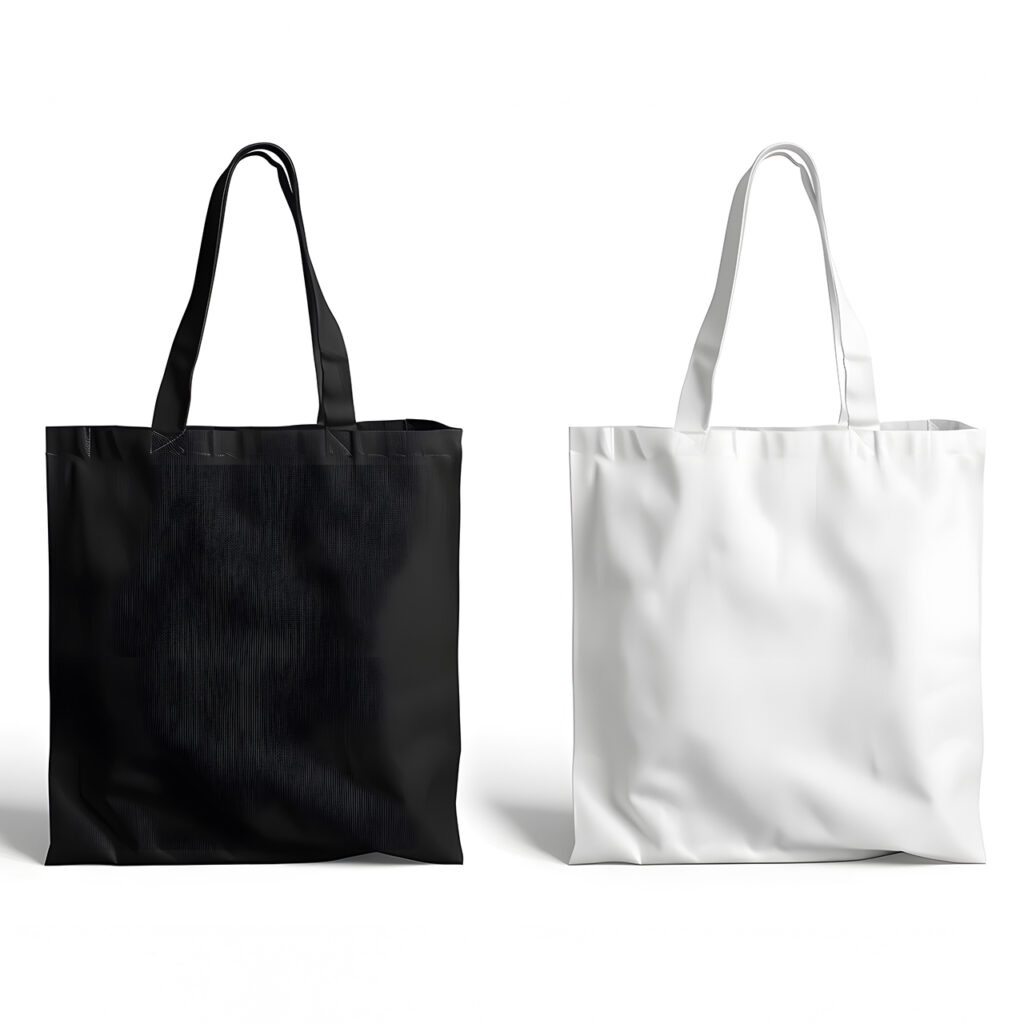A black and white tote bag.